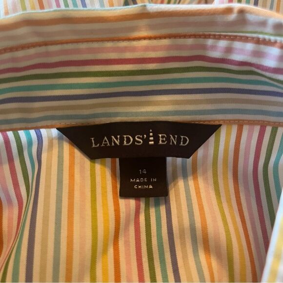 Lands’ End Rainbow Striped Button-down Blouse 14 - Picture 6 of 8